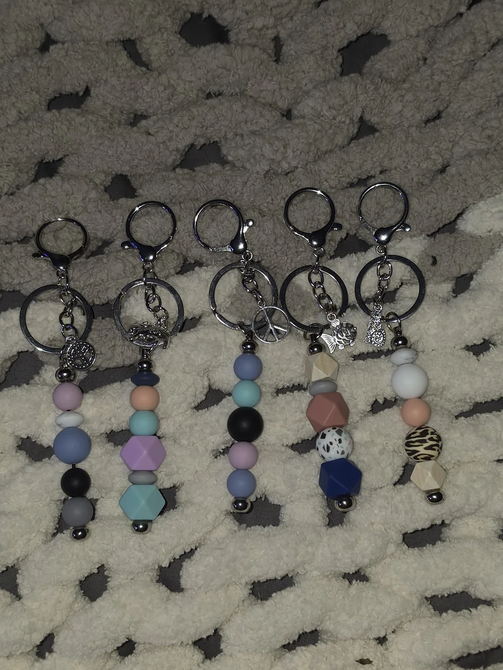 Handmade 90's Themed Beaded Keychain